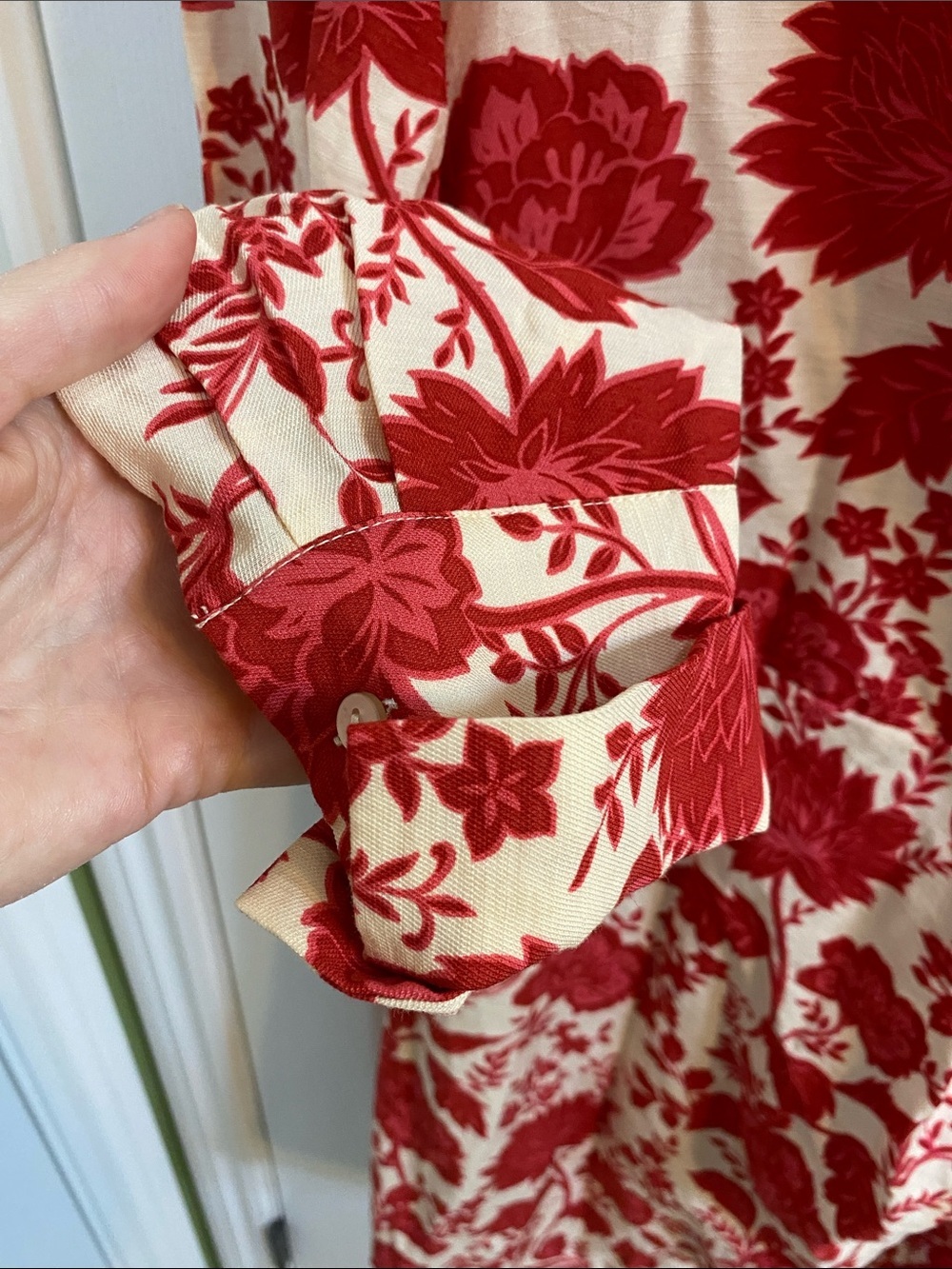 Mango Floral Wrap Cuánto Red Cream Dress Side Tie Women’s Size 4 Summer Office - Picture 4 of 10